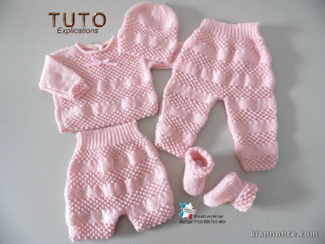 Fiche Tricot bébé, TUTO, ensemble complet layette bb