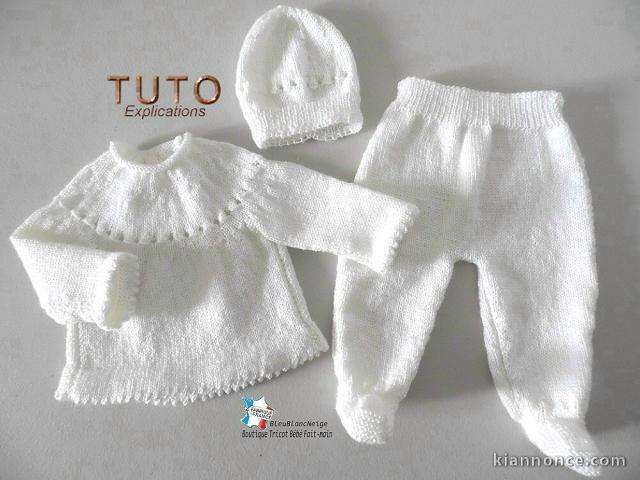 Fiche Tricot bébé, TUTO, ensemble PREMA complet layette bb