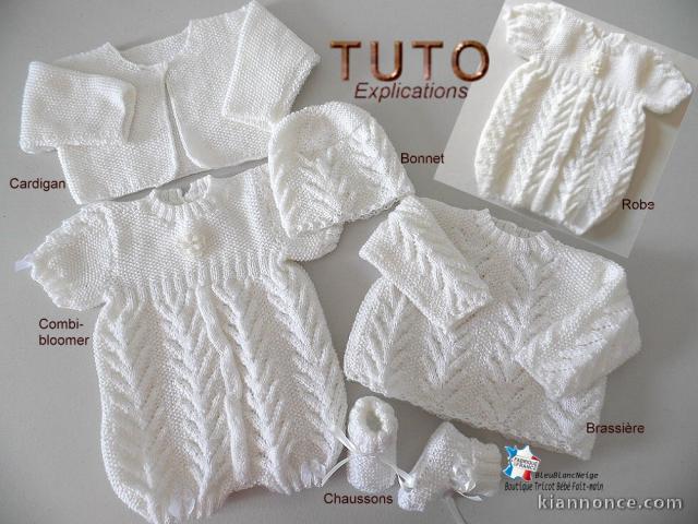 Fiche tricot, ensemble bébé, 6 modèles sur le même tuto explicati