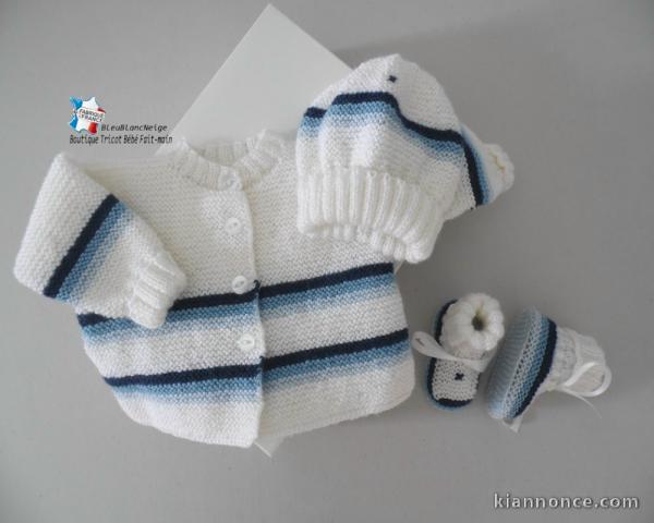     Ensemble tricot bébé modèle layette bb fait main 