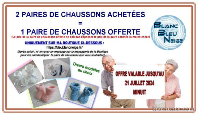 2 paires de chaussons achetées = 1 paire de chaussons gratuite