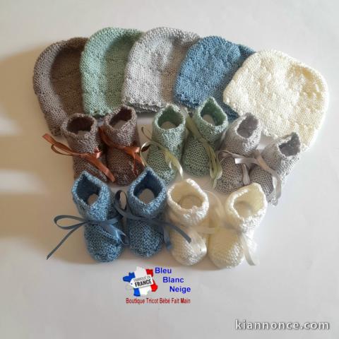 Bonnet et chaussons modèles layette tricotés main tricot bébé et 