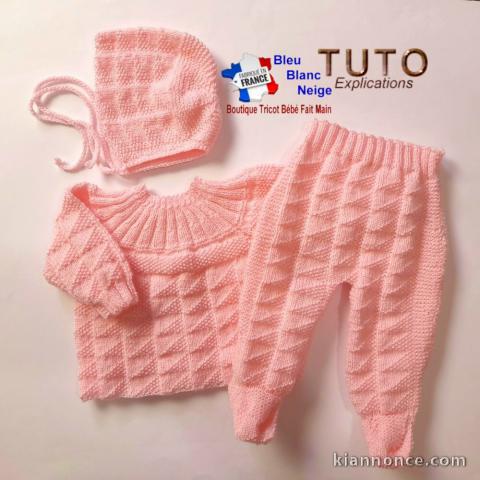 Fiche Tricot bébé, TUTO, ensemble complet PATRON layette bb